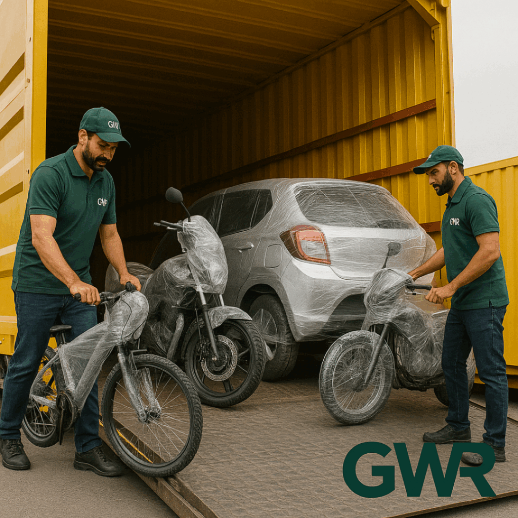 Car being loaded into a secure carrier for vehicle transport in Chennai