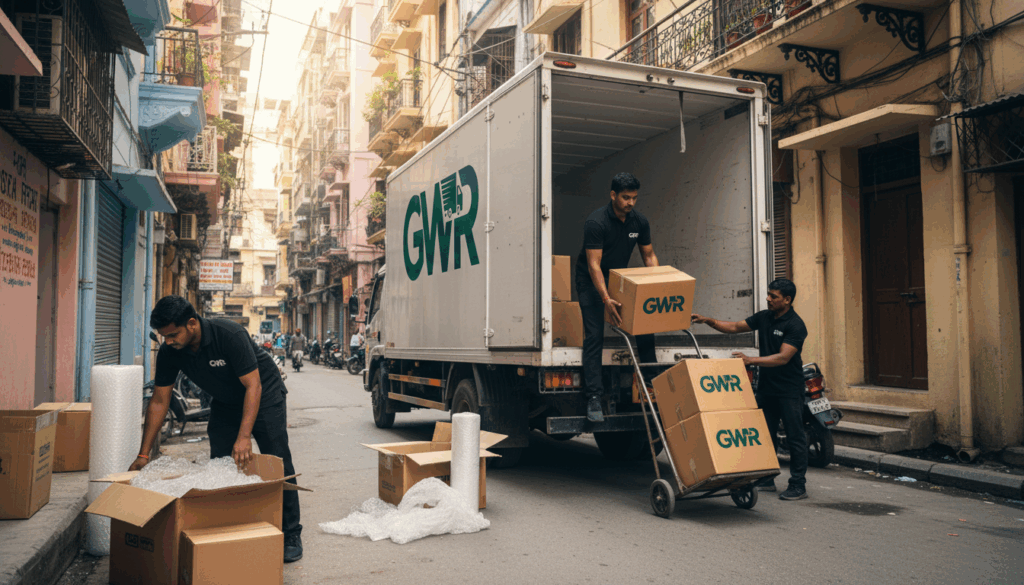     Movers loading furniture safely into a truck in Pollachi.
