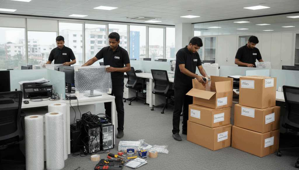     Movers transporting office furniture and computers in Pollachi.
