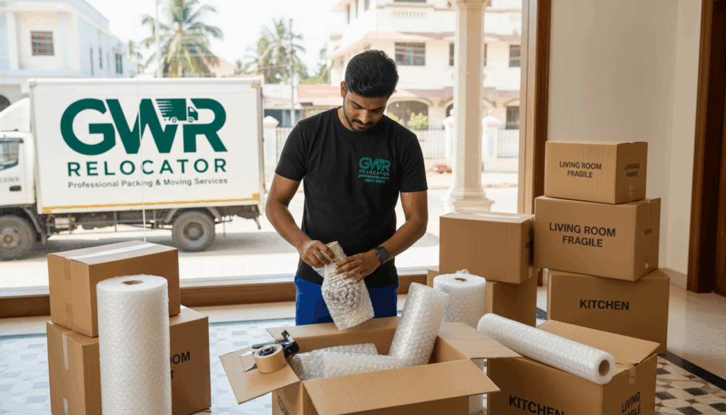 Professional packing materials are used for relocation by packers and movers in Tirunelveli.