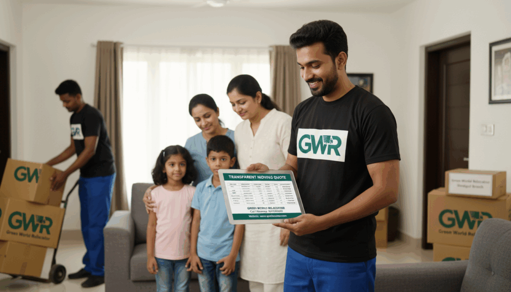 Customer receiving a transparent moving quote from Green World Relocator.