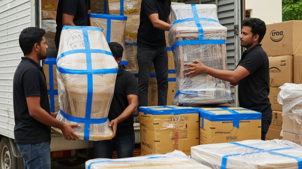 packers and movers in kancheepuram loading household items.