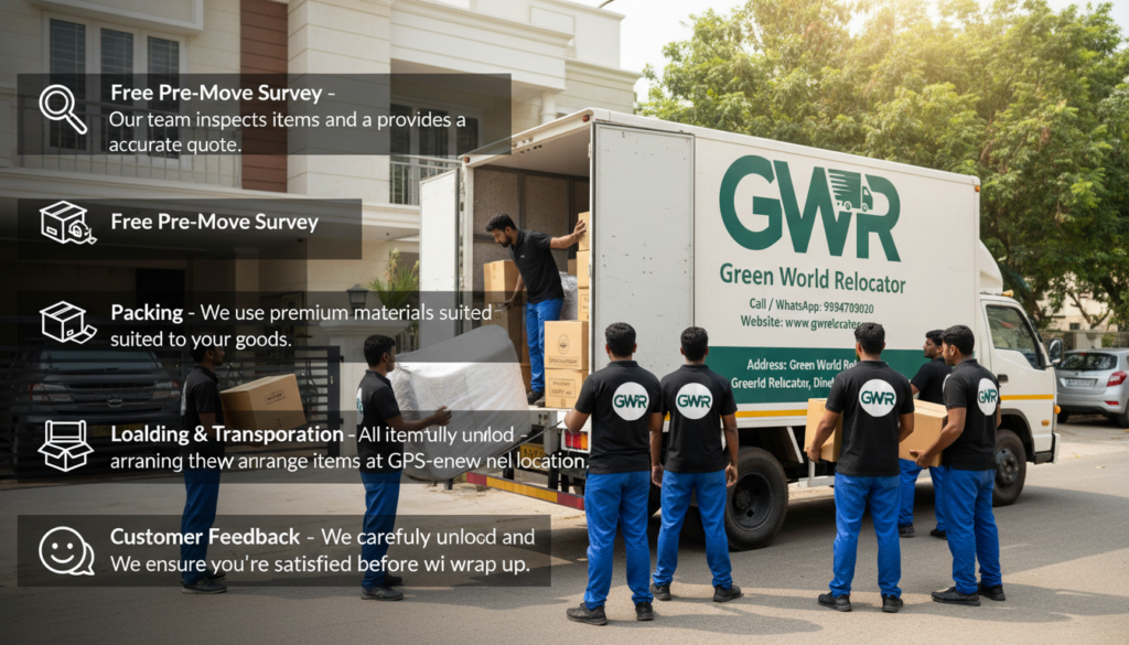 Packers loading household goods onto a moving truck in Dindigul.